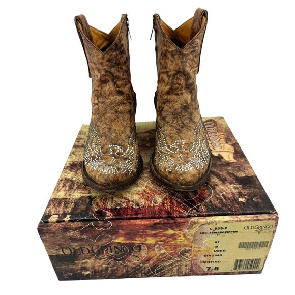 Size 7.5 Old Gringo Eagle Swarovski Crystals Snip Toe Ankle Cowboy Cowgirl Boots - Picture 1 of 14